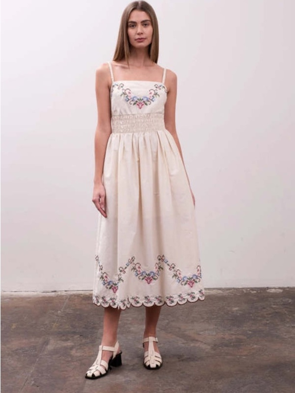 Moon River Eyelet Embroidery Midi Dress wedding graduation Kentucky Derby